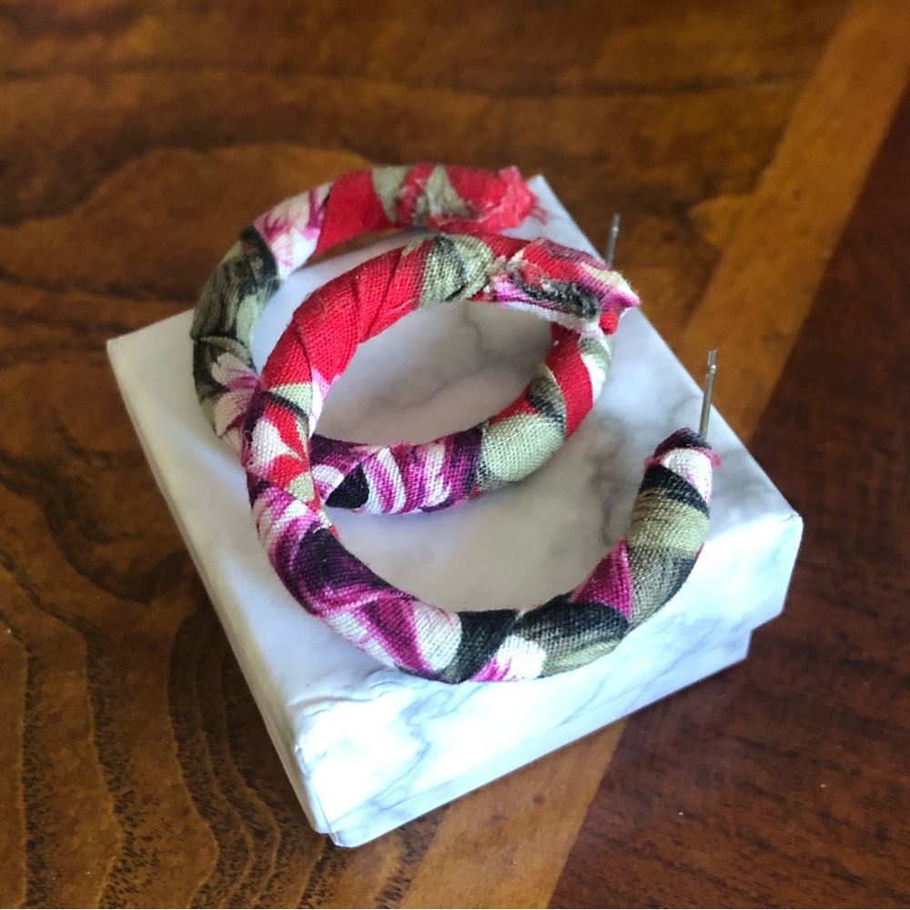 Hand crafted fabric covered hoop earrings